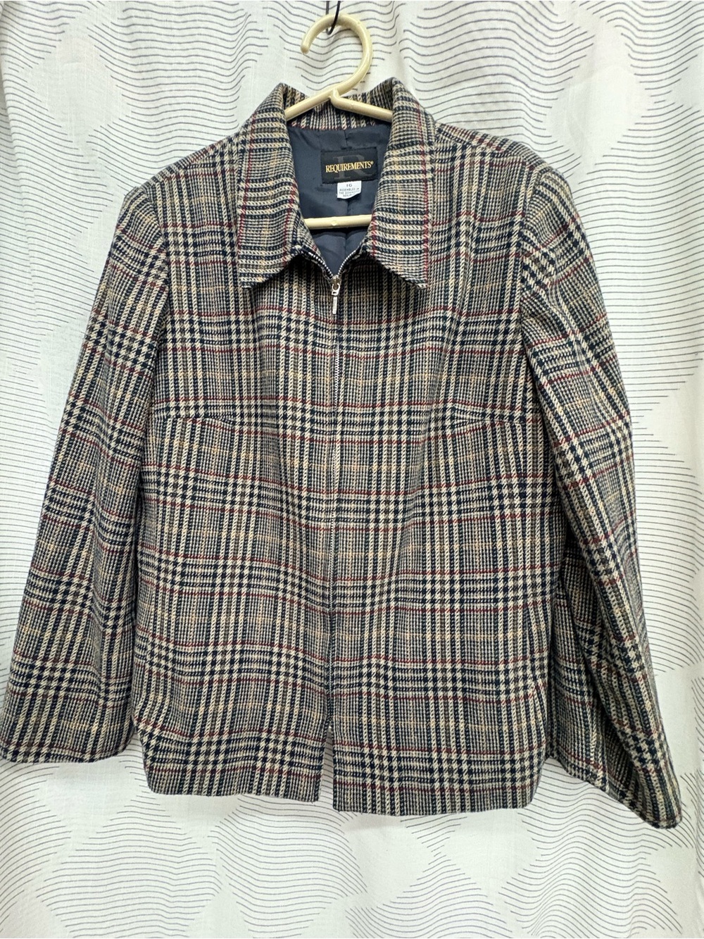 Vintage Plaid Zip Jacket in Brown, Gray and Navy
